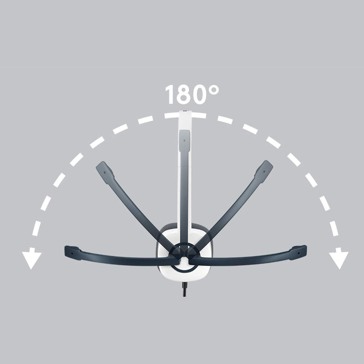 Ceiling fan with a 180-degree rotation indicator on a gray background