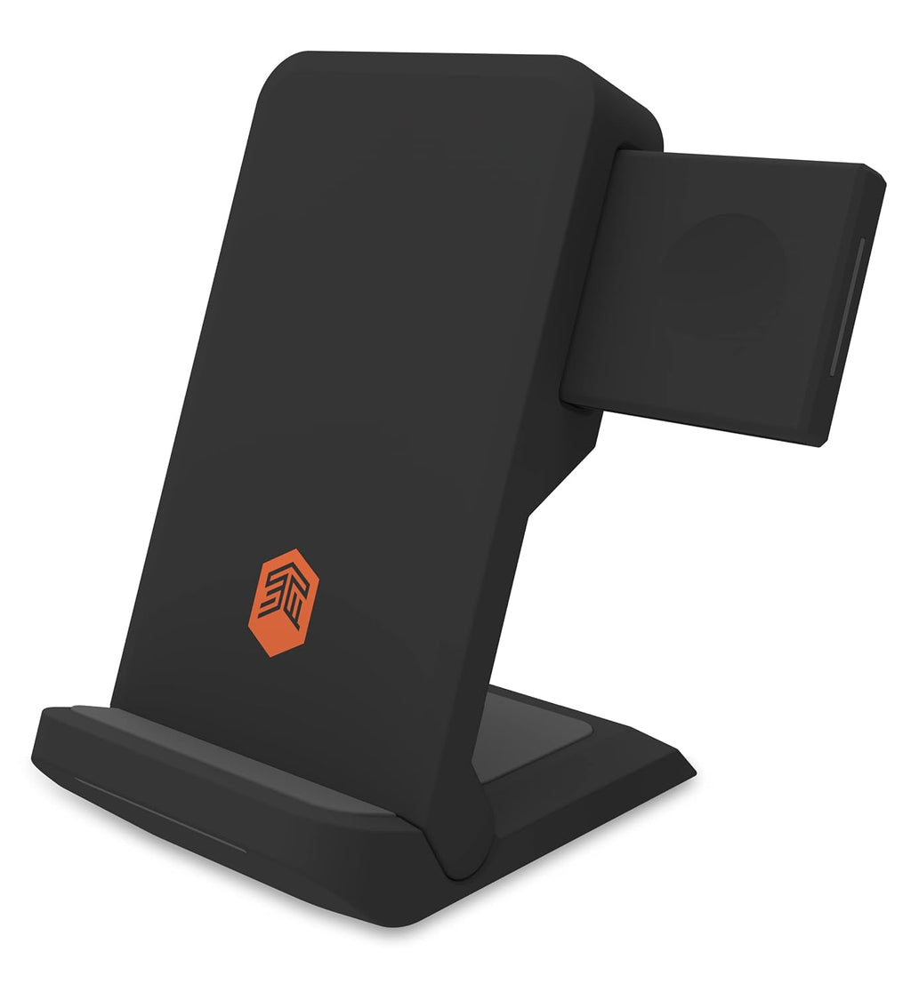 STM ChargeTree Swing 3-in-1 Wireless Charger Station – Qi-Certified Charger for iPhone, Android, AirPods & Apple Watch with Nightstand Mode Swing Arm – USB-C Cable Included, Black