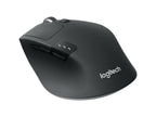 Black Logitech mouse on a white background