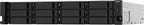 Server rack with multiple hard drives and a brand logo on a white background