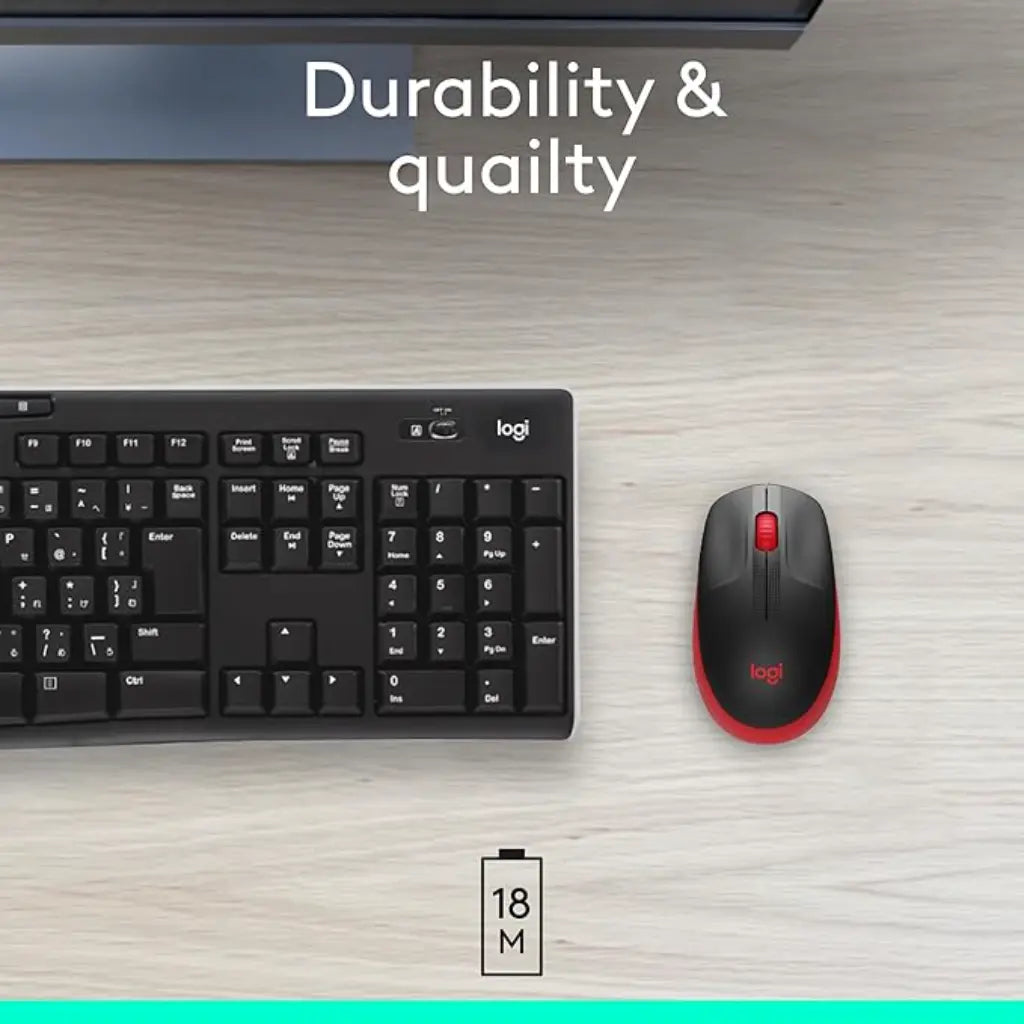 Logitech M190 Full Size Curve Design Optical Wireless Mouse 1000 DPI - Red