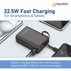 Nano Tank 20000mAh Power Bank with 22.5W Fast Charging, Dual Built-in Cables, Multiple USB Ports, Digital Display, Heavy-Duty High-Capacity Portable Charger