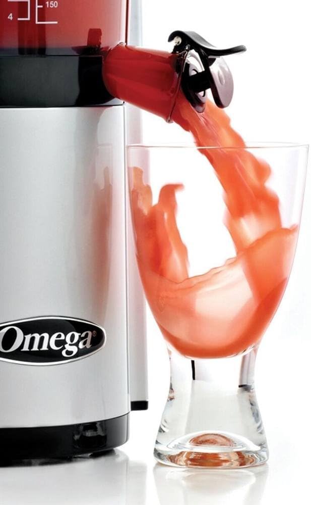 Omega VSJ843RSF Vertical Slow Masticating Juice Extractor 43 RPM Compact Design with Automatic Pulp Ejection, 150-Watt, Silver