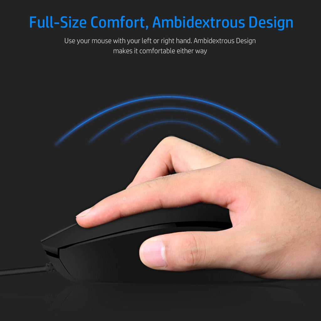 [RePacked] HP M10 Wired USB Optical Ergonomic Mouse with 3 Buttons and 1000DPI
