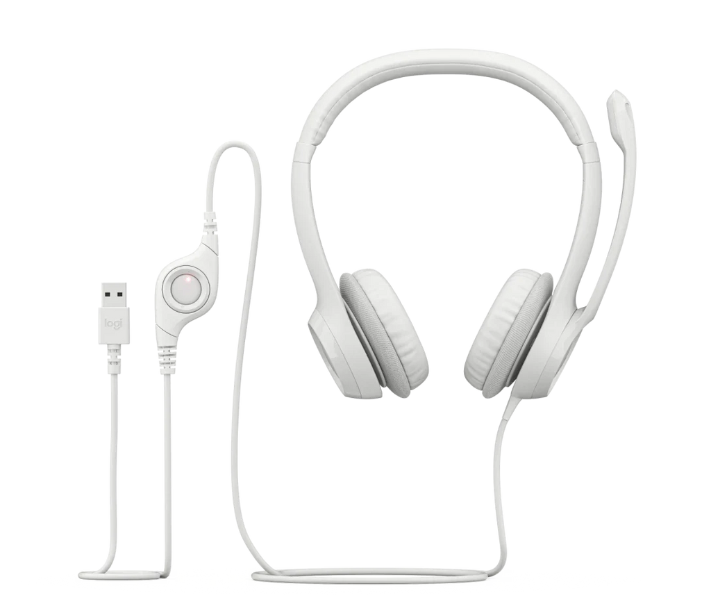 Logitech H390 USB Wired Headphone with Noise Cancelling Rotatable Mic- Off White