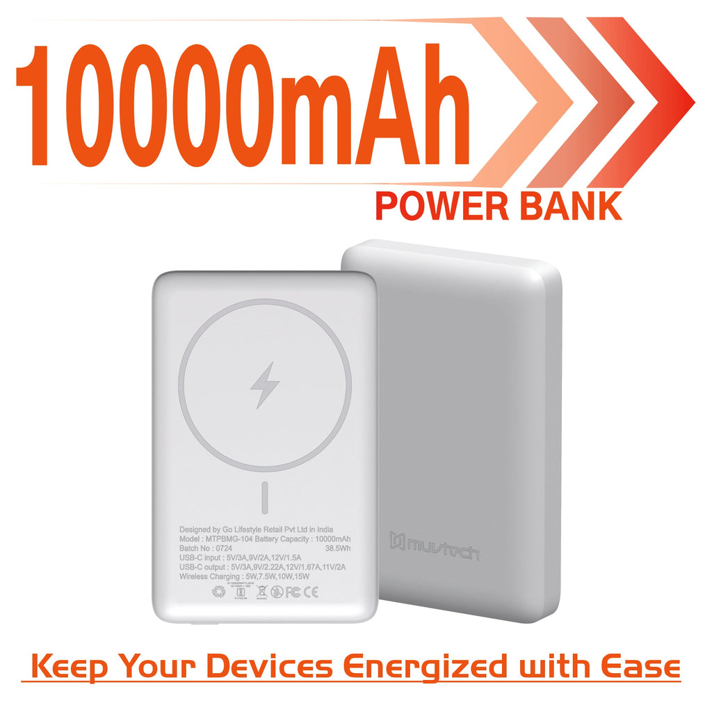 Pocket Pro 10000mAh Power Bank | 15W Mag-Safe Wireless Charging | 20W Wired Fast Charging | Compatible with iPhone, Samsung, Android, and Wireless Devices