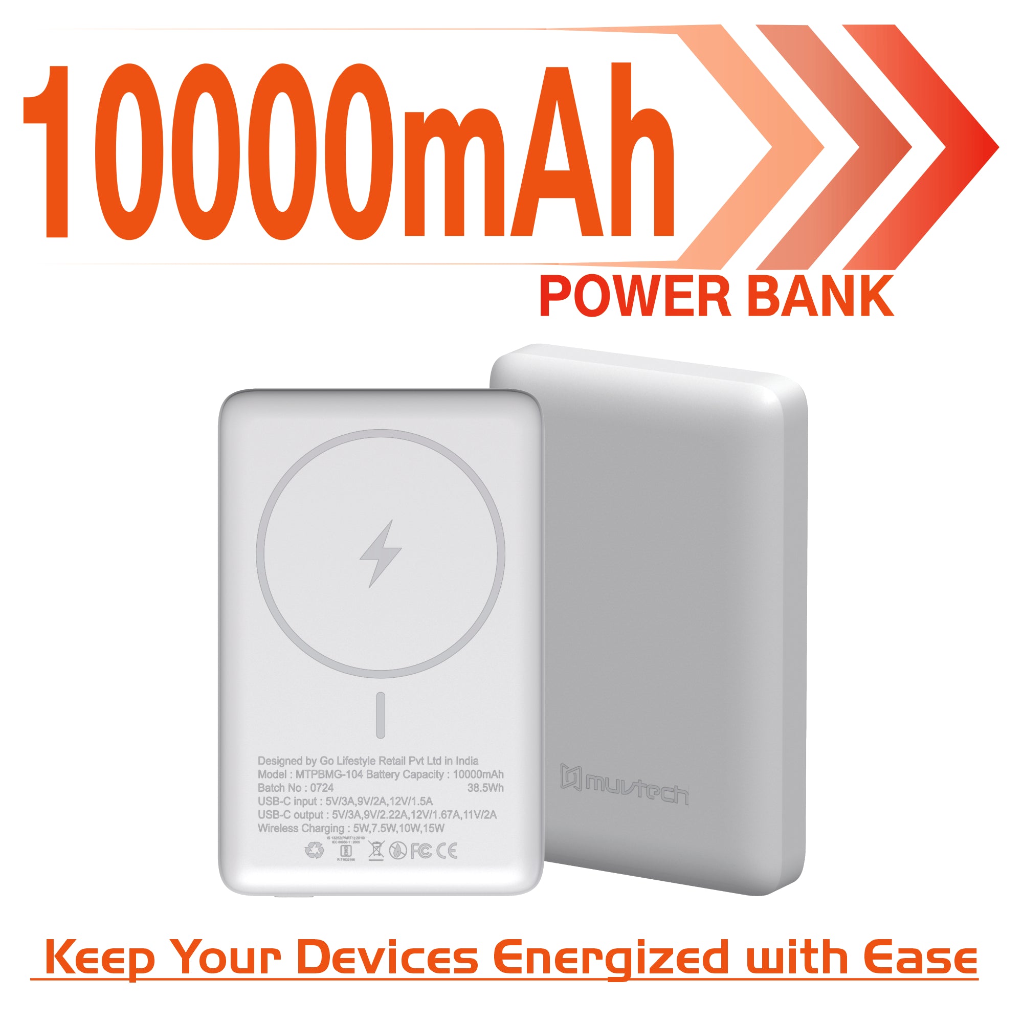 Pocket Pro 10000mAh Power Bank | 15W Mag-Safe Wireless Charging | 20W Wired Fast Charging | Compatible with iPhone, Samsung, Android, and Wireless Devices