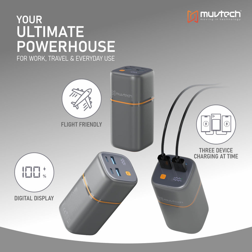 TitanX 20000mAh Power Bank | PD & QC Fast Charging | Dual Type-C + Dual USB-A Outputs (4 Devices at Once) | LED Display | Compact Tower Design | Safe & Reliable for Smartphones, Tablets & More