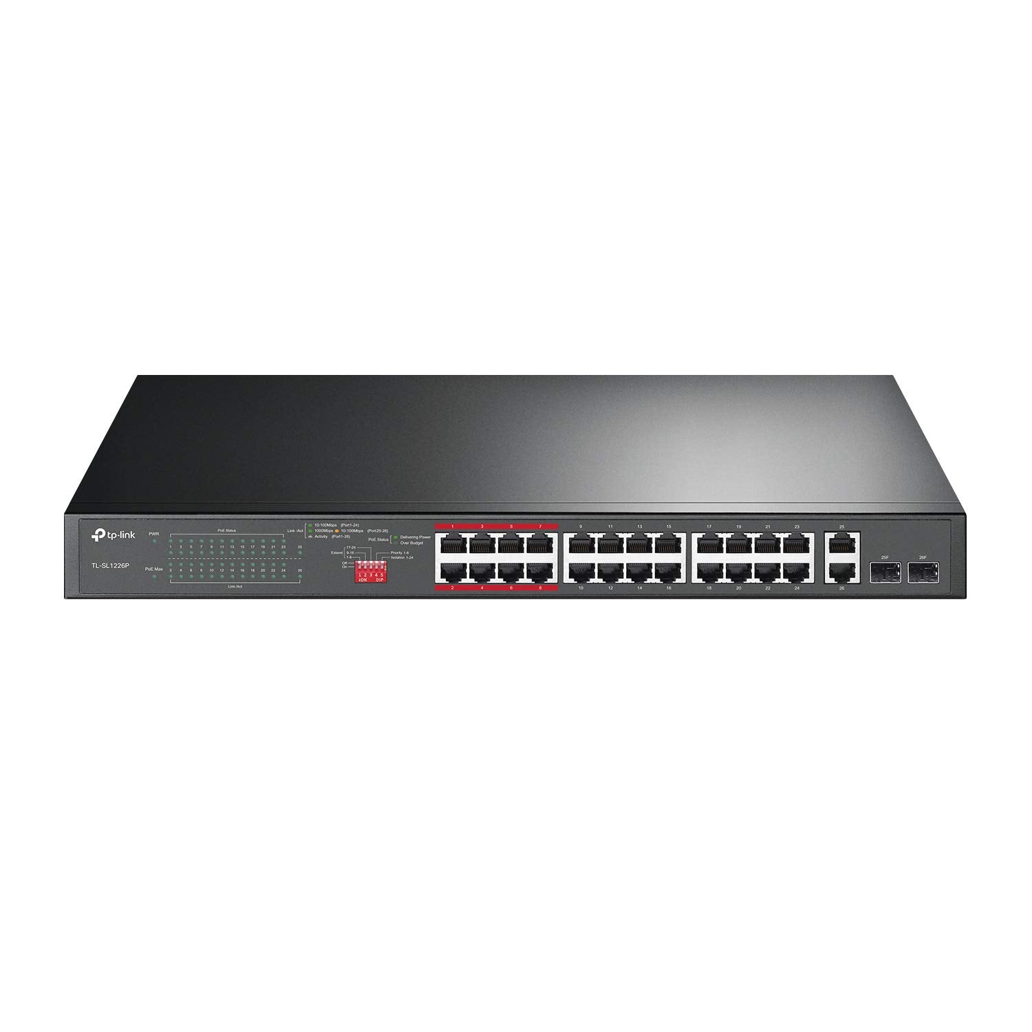 TP-Link TL-SL1226P 24 Port 10/100Mbps + 2-Port Gigabit Unmanaged PoE+ Switch