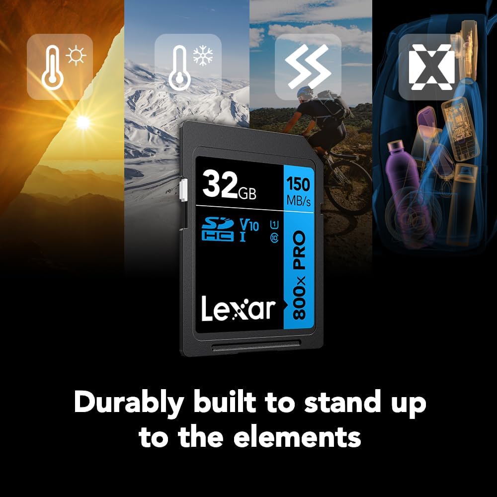 Lexar  High-Performance 800x PRO SD Card, UHS-I, C10, U3, V30, 4K, Up to 150MB/s Read SDXC Memory Card, for Point-and-Shoot & Mid-Range DSLR Cameras, HD Camcorders (LSD0800P128G-BNNNU)