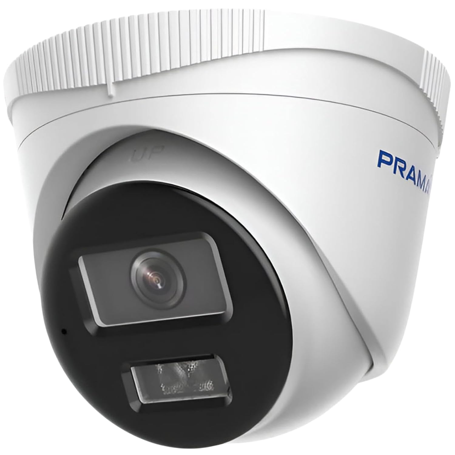 White security camera with 'Praman' branding on a white background