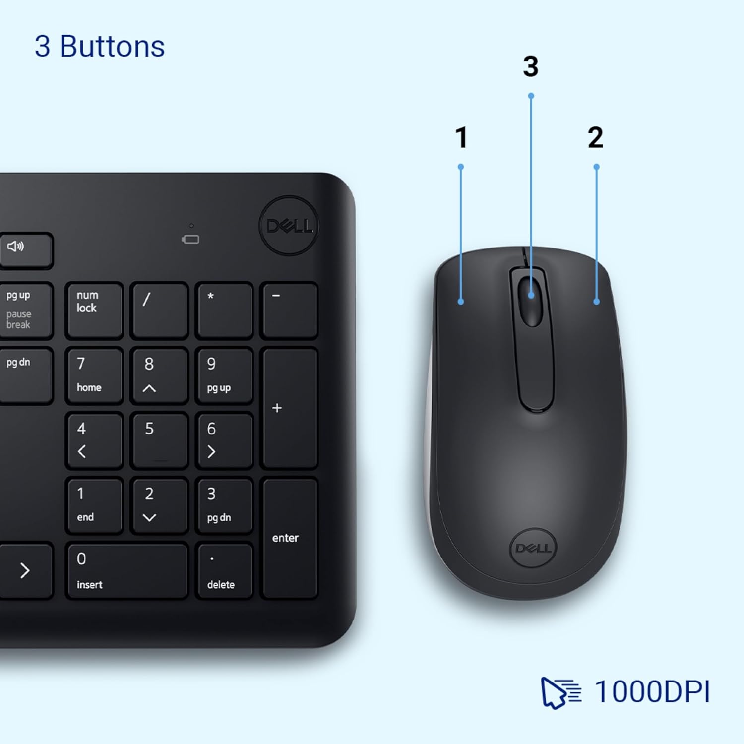 Dell KM3322W USB Wireless Spill-Resistant Keyboard and Mouse Combo - Black