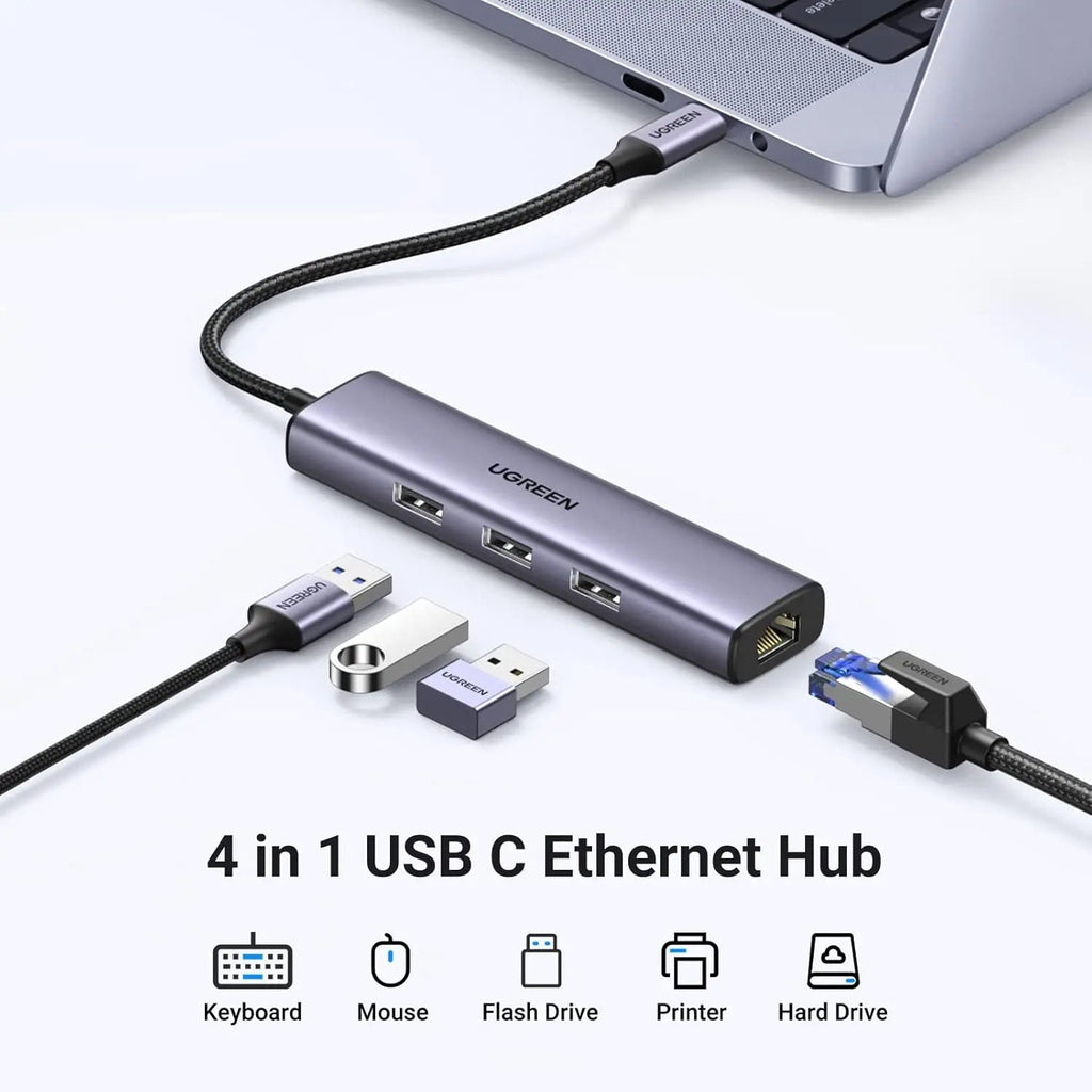 UGREEN 4-in-1 USB C Ethernet Adapter Thunderbolt 3 USB 3.0 Gigabit RJ45 Hub MacBook Pro Air iMac iPad Surface XPS (60600)