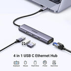 UGREEN 4-in-1 USB C Ethernet Adapter Thunderbolt 3 USB 3.0 Gigabit RJ45 Hub MacBook Pro Air iMac iPad Surface XPS (60600)