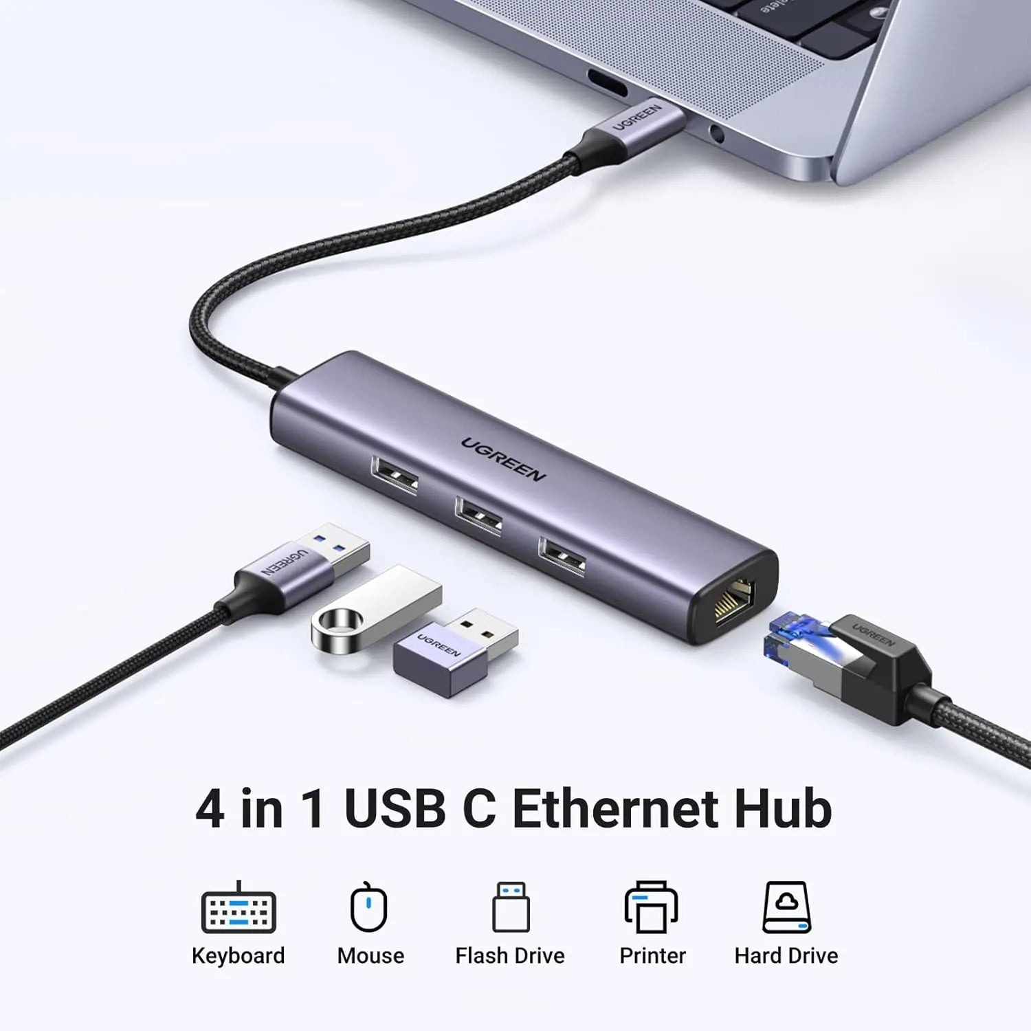UGREEN 4-in-1 USB C Ethernet Adapter Thunderbolt 3 USB 3.0 Gigabit RJ45 Hub MacBook Pro Air iMac iPad Surface XPS (60600)