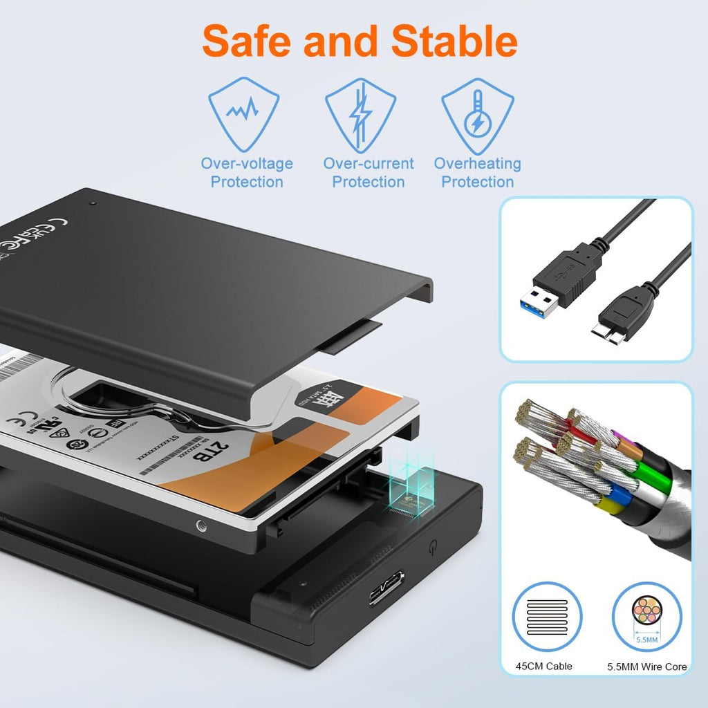 MAIWO 2.5” USB 3.0 SATA External SSD HDD Enclosure - Black