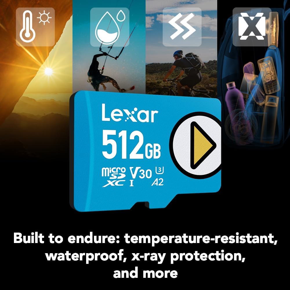 Lexar 512GB PLAY micro SD Card, UHS-I, C10, U3, V30, A2, Full HD, 4K, Up to 205/140 MB/s microSDXC Memory Card, Expanded Storage for Nintendo-Switch 1, Gaming, Smartphones, Tablets (LMSPLAY512G-BNSNU)