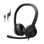 Black headset with USB cable on a white background