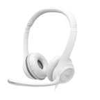 White Logitech headset on a white background