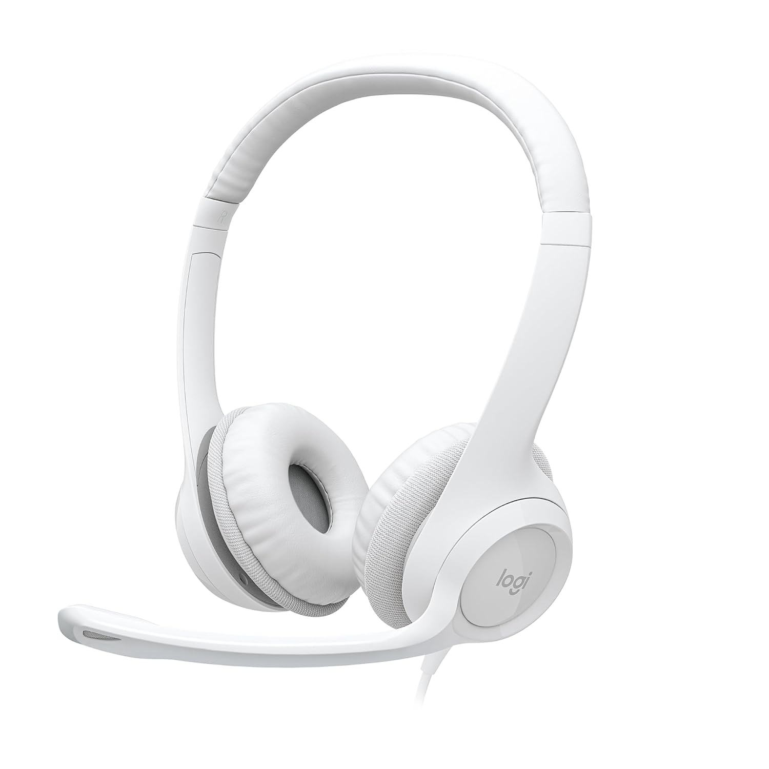 White Logitech headset on a white background
