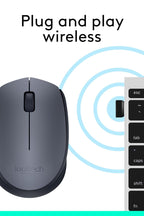 Logitech M170 1000DPI 2.4 GHz Optical Wireless Mouse - Grey/Black