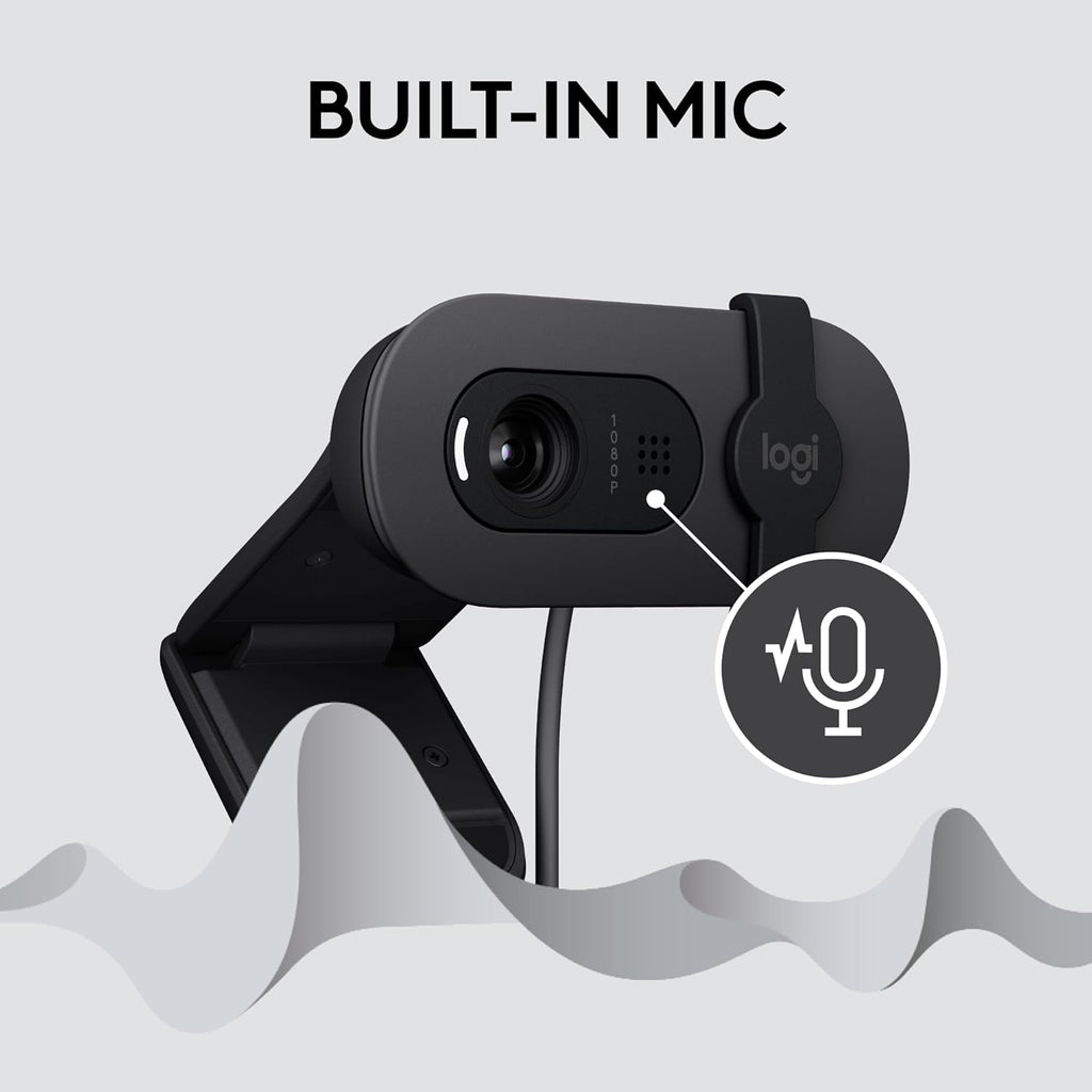 Logitech BRIO 100 USB-A 1080p FHD Webcam with Privacy Shutter and Built-in Mic - Graphite