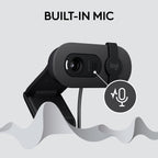 Logitech BRIO 100 USB-A 1080p FHD Webcam with Privacy Shutter and Built-in Mic - Graphite