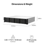 Technical dimension diagram of a server rack on a white background, showing the product with labeled measurements of 17.01 in width, 14.