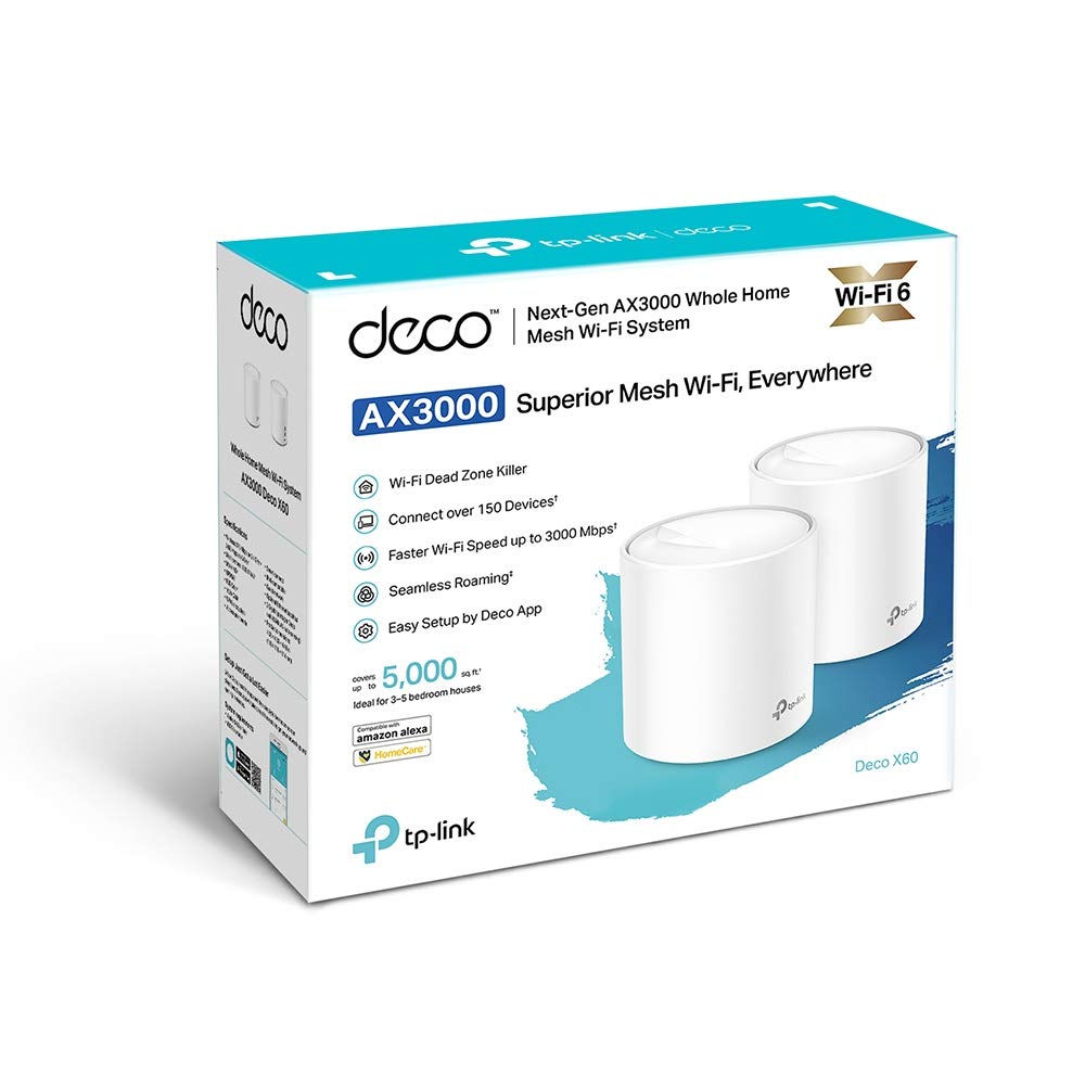 TP-Link AX5400 DECO X60 Dual-Band Whole Home Mesh WiFi 6 System - 2 Pack