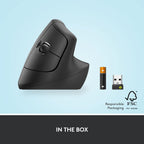 Logitech Ergo Series Lift Vertical Bluetooth Wireless 4000 DPI Optical Mouse - Graphite