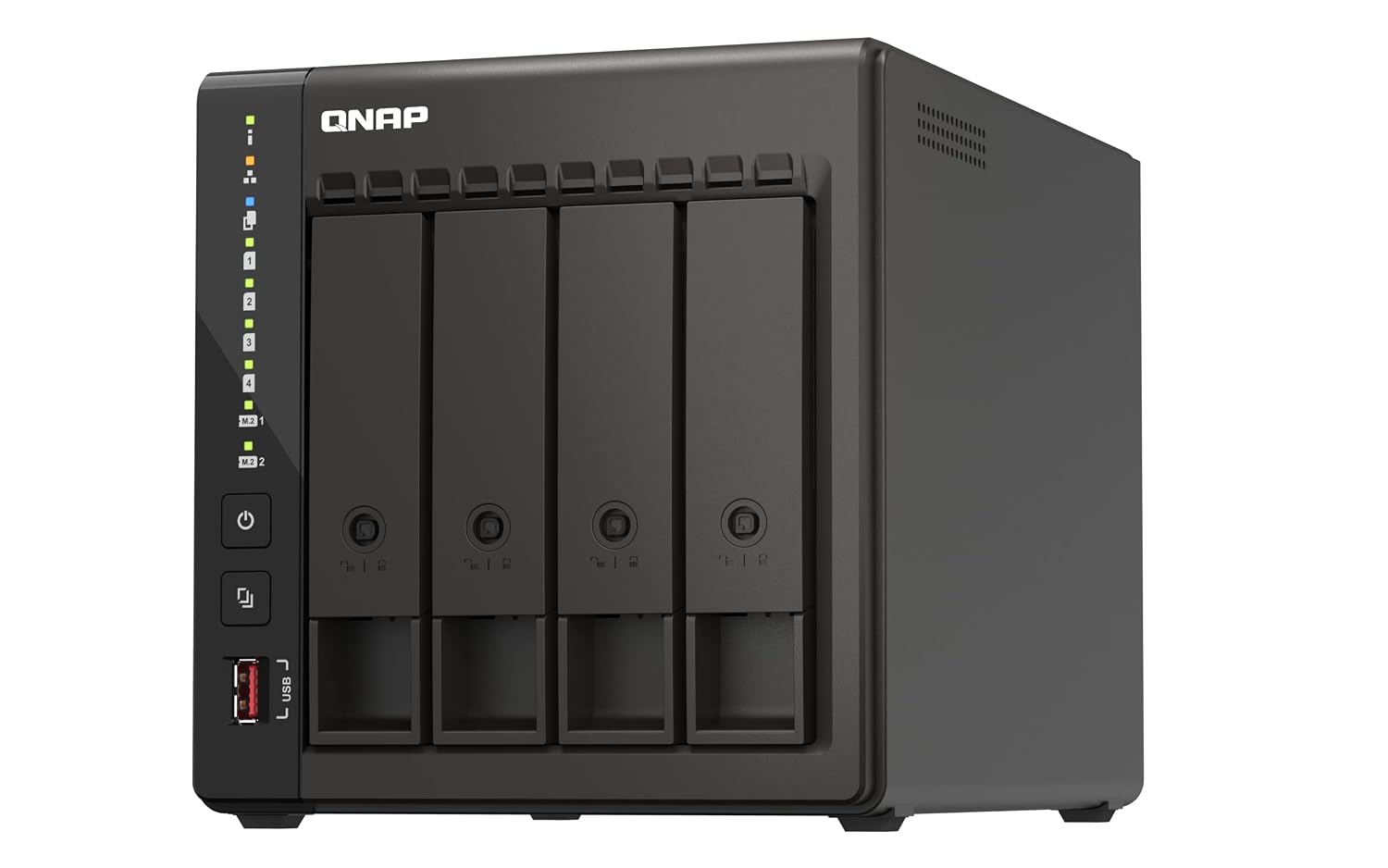 QNAP network storage device on a white background