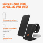 STM ChargeTree Swing 3-in-1 Wireless Charger Station – Qi-Certified Charger for iPhone, Android, AirPods & Apple Watch with Nightstand Mode Swing Arm – USB-C Cable Included, Black