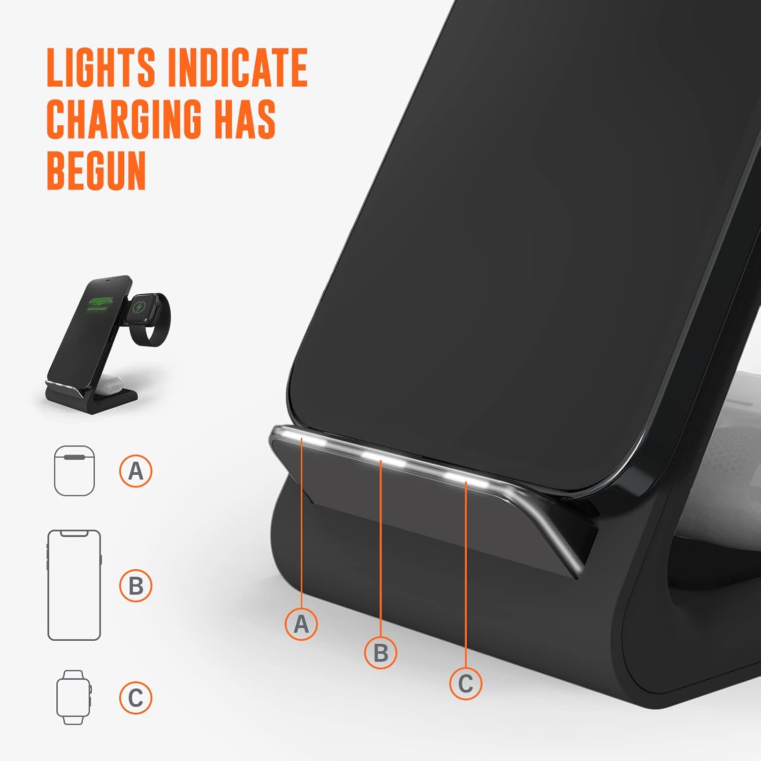 STM ChargeTree Swing 3-in-1 Wireless Charger Station – Qi-Certified Charger for iPhone, Android, AirPods & Apple Watch with Nightstand Mode Swing Arm – USB-C Cable Included, Black