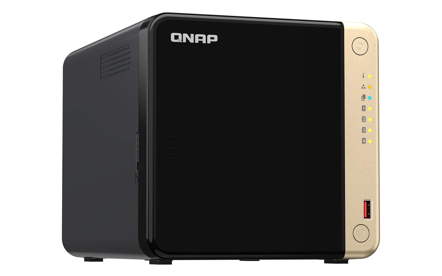 QNAP network storage device on a white background