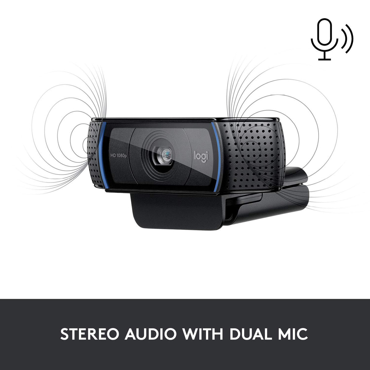 Logitech webcam with dual microphone on a white background