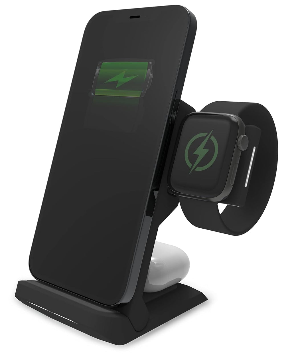 STM ChargeTree Swing 3-in-1 Wireless Charger Station – Qi-Certified Charger for iPhone, Android, AirPods & Apple Watch with Nightstand Mode Swing Arm – USB-C Cable Included, Black