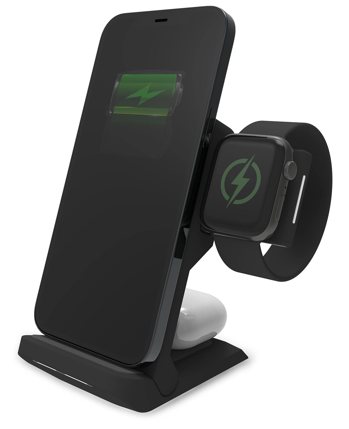 STM ChargeTree Swing 3-in-1 Wireless Charger Station – Qi-Certified Charger for iPhone, Android, AirPods & Apple Watch with Nightstand Mode Swing Arm – USB-C Cable Included, Black