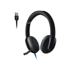 Black over-ear gaming headset with a detachable microphone and USB connector, shown on a plain white background.
