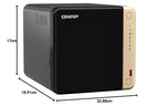 QNAP NAS device with dimensions labeled on a white background