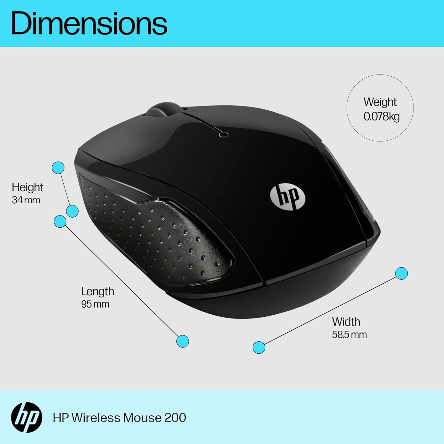 HP 200 Wireless Ambidextrous Design 2.4 GHz Optical Sensor Mouse - Black