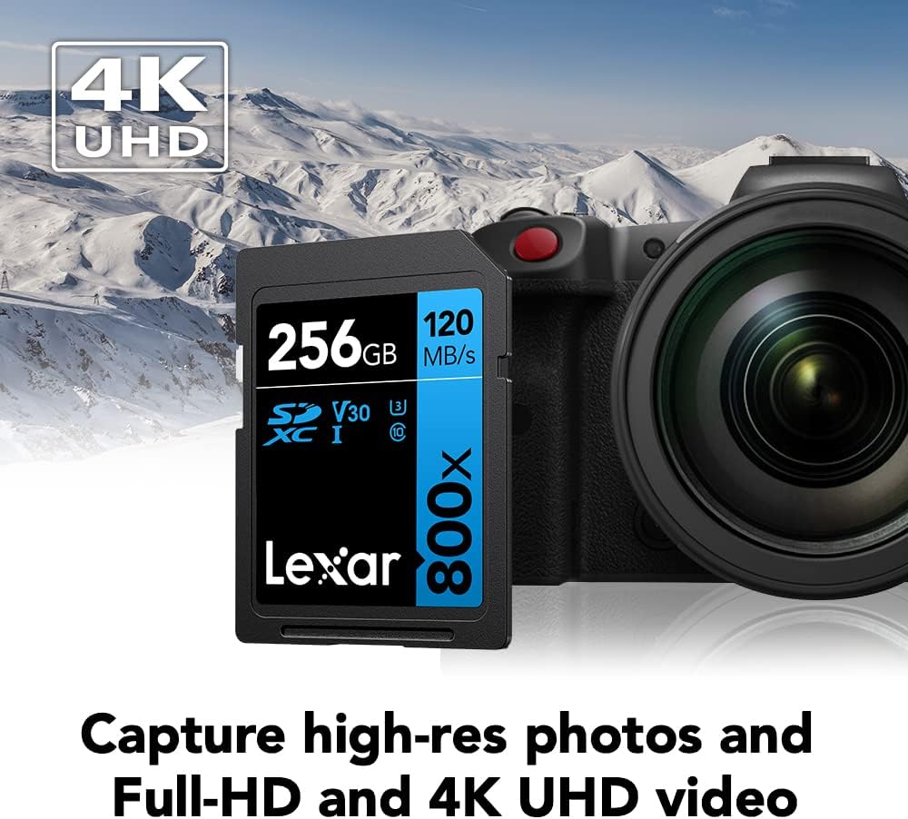 Lexar  High-Performance 800x PRO SD Card, UHS-I, C10, U3, V30, 4K, Up to 150MB/s Read SDXC Memory Card, for Point-and-Shoot & Mid-Range DSLR Cameras, HD Camcorders (LSD0800P128G-BNNNU)
