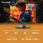 ViewSonic VX2762U-4K 27" 60Hz HDR10 4K UHD IPS HDR10 USB Type-C Monitor with Speakers