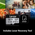 Lexar Professional Silver Plus microSDXC Memory Card w/SD Adapter, UHS-I, C10, U3, V30, Full-HD & 4K Video, Up to 205/150 MB/s Read/Write, for Videographers, Gamers