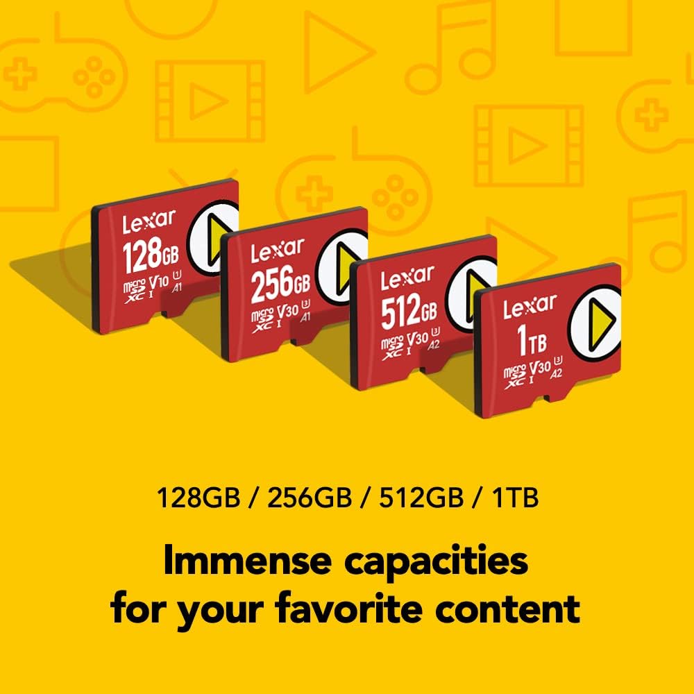 Lexar 512GB PLAY micro SD Card, UHS-I, C10, U3, V30, A2, Full HD, 4K, Up to 205/140 MB/s microSDXC Memory Card, Expanded Storage for Nintendo-Switch 1, Gaming, Smartphones, Tablets (LMSPLAY512G-BNSNU)