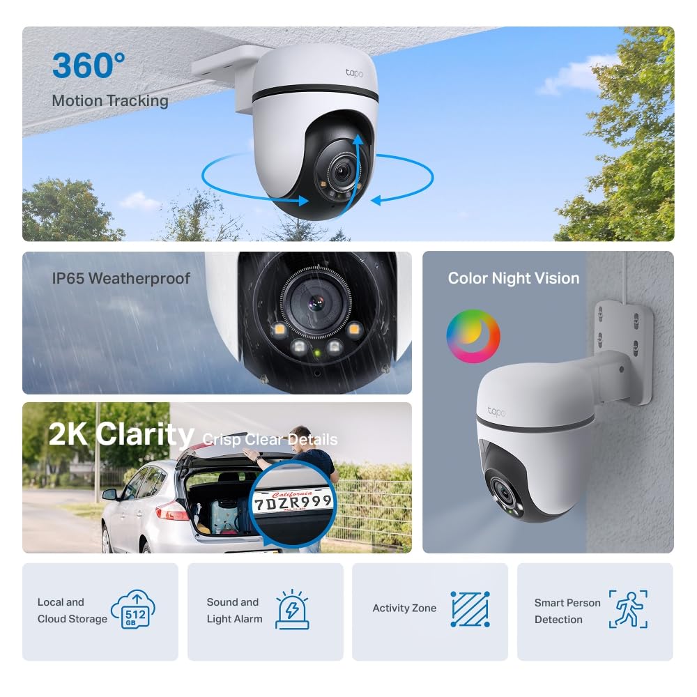 TP-Link Tapo C510W 3MP 2K QHD Outdoor Pan/Tilt Security Wi-Fi Camera - White
