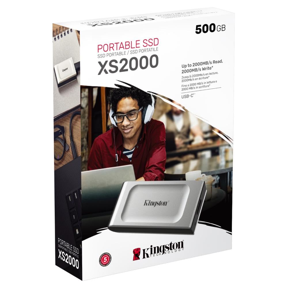 Kingston XS2000 1TB USB Type-C Compact External Solid State Drive - Silver