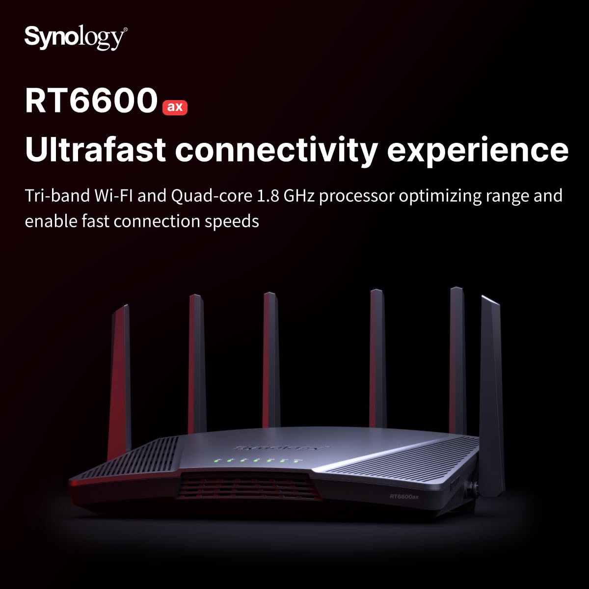 Synology RT6600AX Tri-Band 160MHz 2.5Gbps Quad-core 1.8 GHz Wi-Fi 6 Router - Black