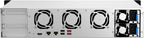 Back view of a network switch with multiple fans and ports.