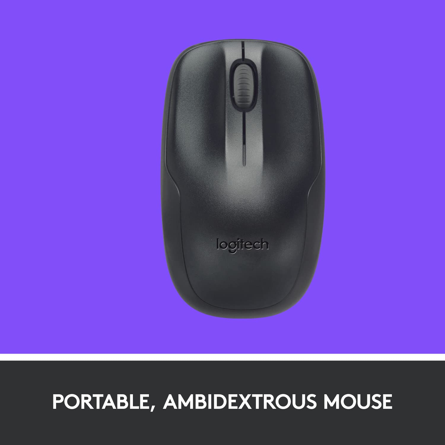 Black Logitech mouse on a purple background
