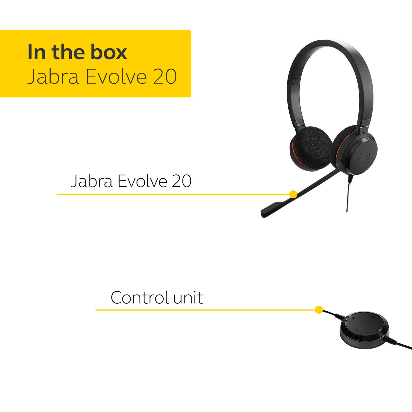 Jabra Evolve 20 MS USB-A Professional Wired Stereo Headset with Ultimate Noise Cancellation Mic - Black